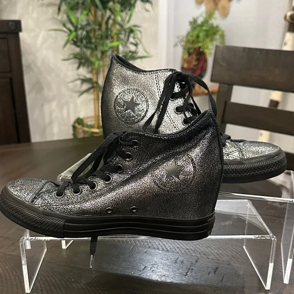 Converse Chuck Taylor Women's Silver and Black High-Top Sneakers - Picture 1 of 10